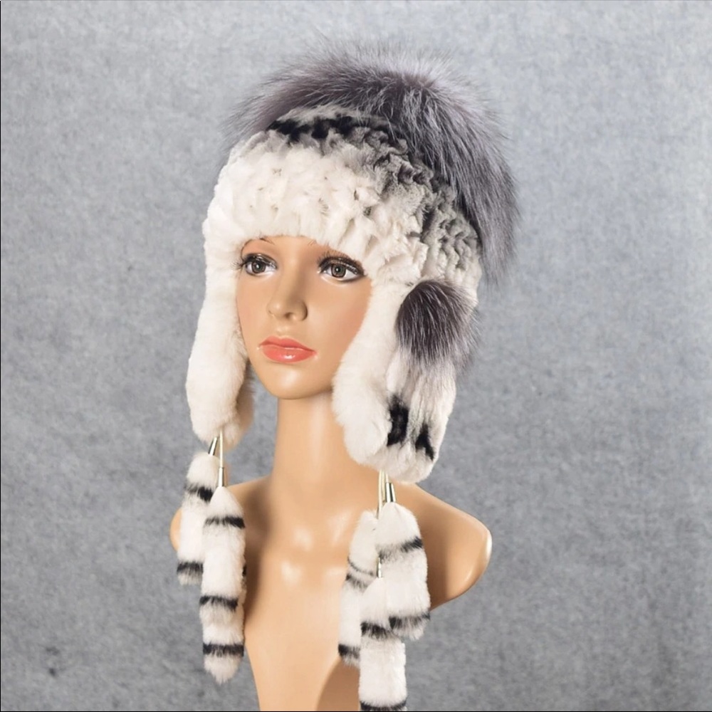 Real Rabbit Fur Knitted Hat Rex Warm Thick Beanie
